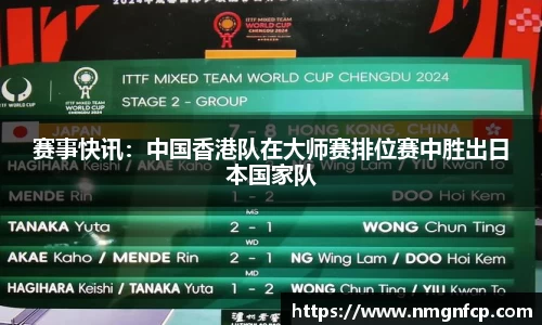 赛事快讯：中国香港队在大师赛排位赛中胜出日本国家队